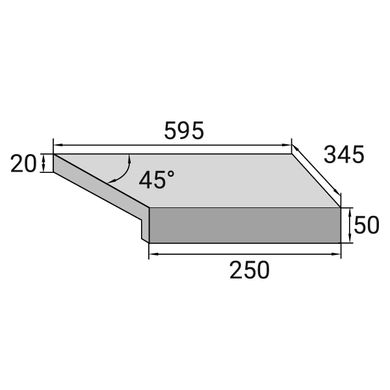 Угловой элемент бортовой плитки Aquaviva Granito Black, Г-образный, 595x345x50(20) правая/45°