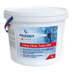 Таблетки для бассейна медленный хлор по 200 г FROGGY "Long Chlor Tabs 200" 1 кг (длительный хлор)